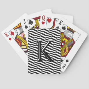 Jeu De Cartes Élégant noir blanc Chevron Stripe Monogramme perso