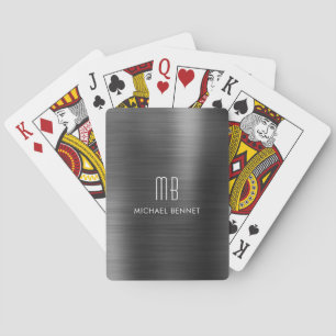 Jeu De Cartes Élégant noir brossé nom du monogramme métallique