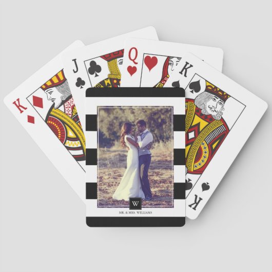 Jeu De Cartes Élégant noir et blanc rayures Monogramme (dos)