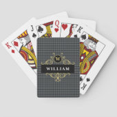 Jeu De Cartes Élégant noir gris plaqué or Emblem Monogramme Nom (dos)