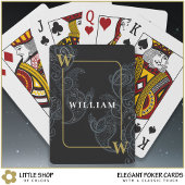 Jeu De Cartes Élégant Nom Initial Monogramme Paisley Noir Or