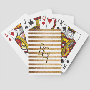 Jeu De Cartes Élégant Parties scintillant d'or blanc bande Monog