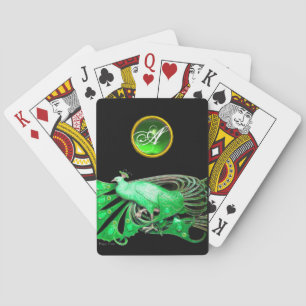 JEU DE CARTES ÉLÉGANT PEACOCK EN MONOGRAPHIE ÉMERALLIENNE VERTE