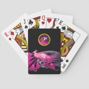 JEU DE CARTES ÉLÉGANT PEACOCK EN PURPLE ROSE, MONOGRAMME AMÉTHYS