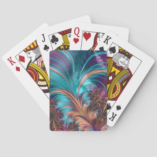 Jeu De Cartes Élégant Plumes fractée brillant violet Turquoise (dos)