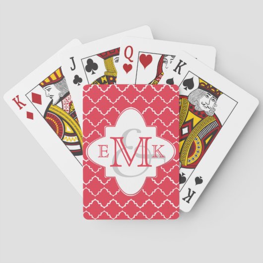 Jeu De Cartes Elegant Quatrefoil monogram - Red White (dos)