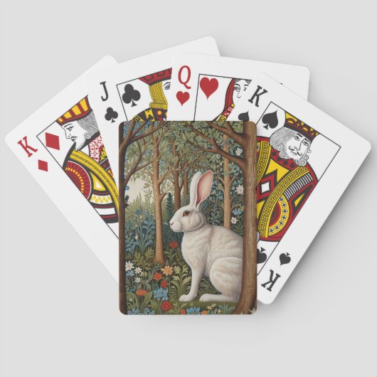 Jeu De Cartes Elégant retro boho blanc lapin boisé fleurs (dos)