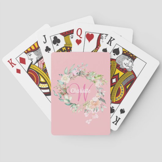 Jeu De Cartes Élégant Rose Gold Script Monogramme Floral (dos)