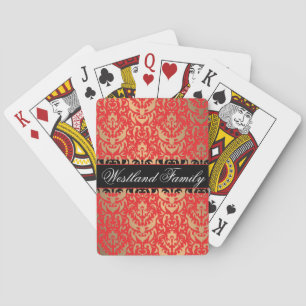 Jeu De Cartes Elegant Rouge et Or Shimmer Damask Ajouter votre n