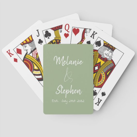 Jeu De Cartes Élégant Script Couple Noms Date Typographie Sage (dos)
