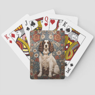 Jeu De Cartes Elégant Spaniel Sur Vintage Floral Arrière - plan