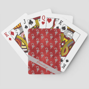 Jeu De Cartes Élégant Sucres de canne d'argent rouge Noël