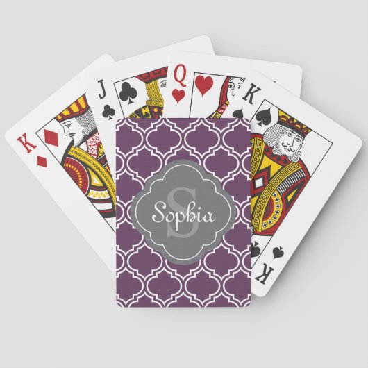 Jeu De Cartes Élégant Trellis violet gris Monogramme (dos)