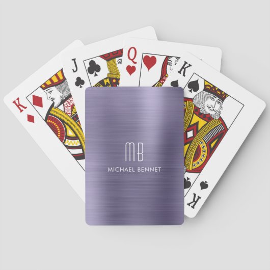 Jeu De Cartes Élégant violet brossé Nom du monogramme métallique (dos)