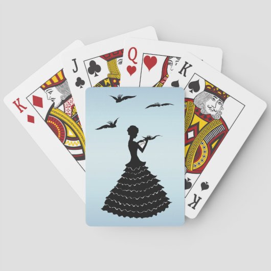 Jeu De Cartes Élégante femme en silhouette noire en Robe Rouffée (dos)