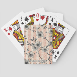 Jeu De Cartes Elégante Fleur de Cerise Sakura - Rose & Blanc