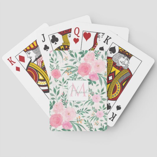 Jeu De Cartes Elégante Fleurs Roses Blanches Aquarelle Florale (dos)