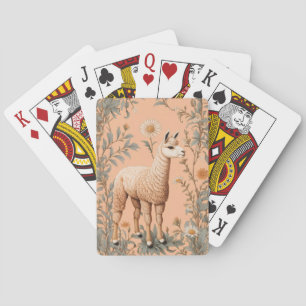 Jeu De Cartes Élégante Lama et Fleurs de marguerite sur la pêche