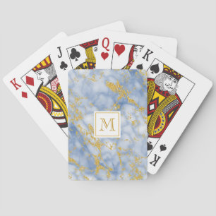 Jeu De Cartes Elégante Parties scintillant en marbre bleu Monogr