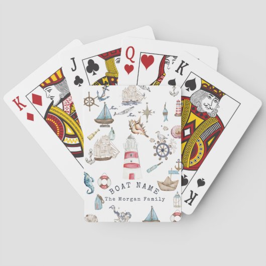 Jeu De Cartes Éléments nautiques à l'aquarelle Marin (dos)