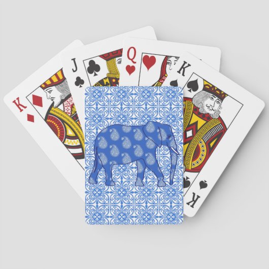 Jeu De Cartes Éléphant de Paisley - bleu et blanc de cobalt (dos)