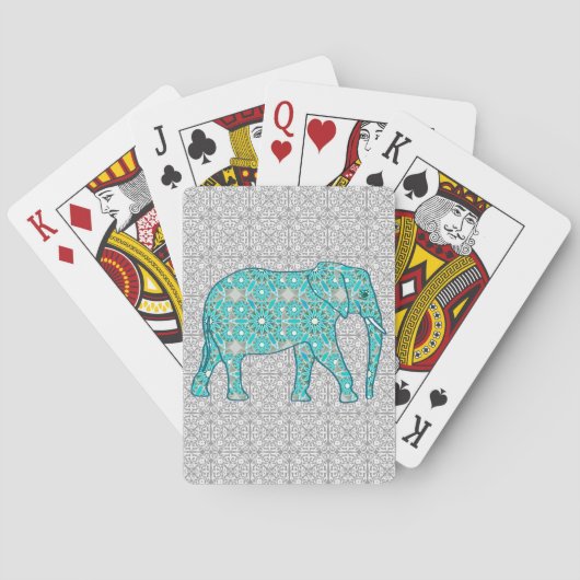 Jeu De Cartes Eléphant fleur Mandala - turquoise, gris & blanc (dos)