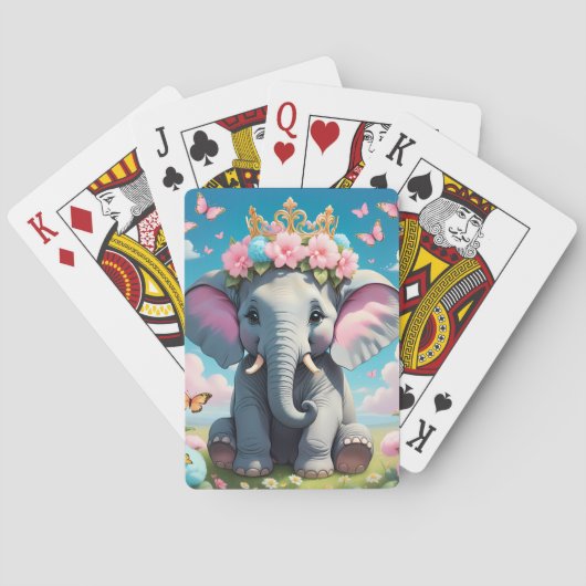 Jeu De Cartes Eléphant mignon avec couronne de fleurs (dos)