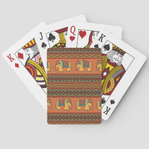 Jeu De Cartes Eléphants Indiens, Orange Traditionnel Sans Seamle