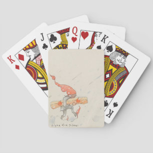 Jeu De Cartes Elfe avec cadeau de Noël, vieille illustration