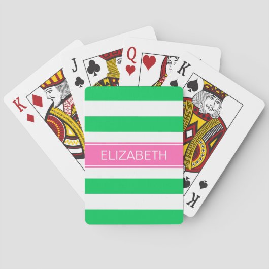 Jeu De Cartes Emerald Horz Preppy Stripe Hot Pink Nom Monogramme (dos)