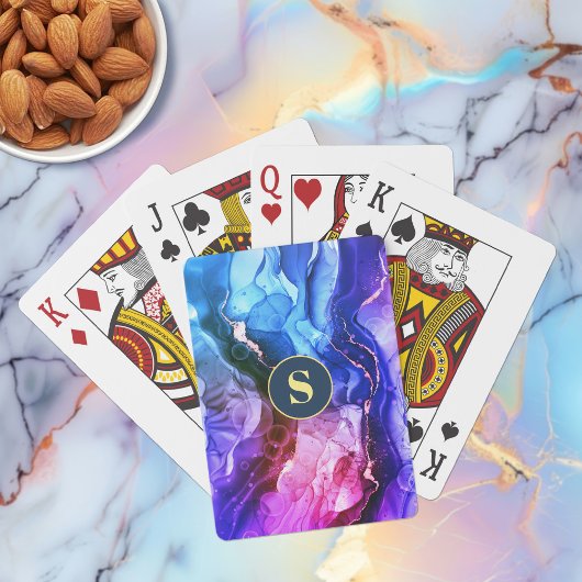 Jeu De Cartes Encre Liquide Bleue, Violette Et Rouge, Monogramme