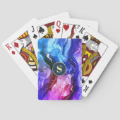 Jeu De Cartes Encre Liquide Bleue, Violette Et Rouge, Monogramme (dos)