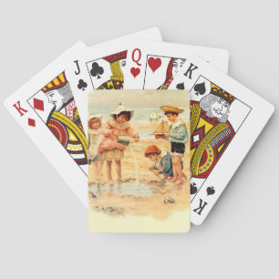 Jeu De Cartes Enfants victoriens vintage à la plage, Beaux-arts