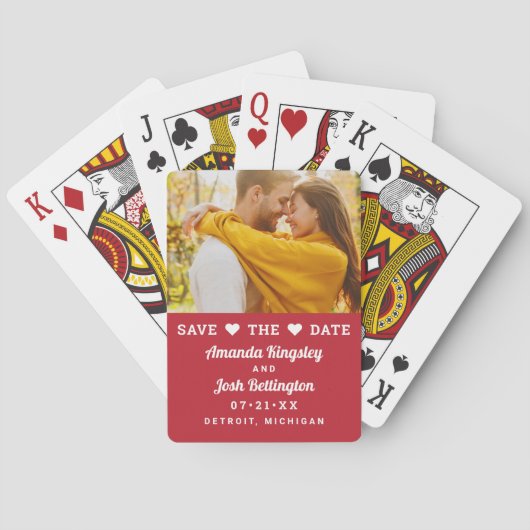 Jeu De Cartes Enregistrer la date Red Custom Wedding Photo (dos)