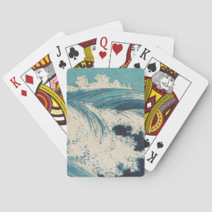 Jeu De Cartes Estampe antique japonaise sur bois Vagues bleues d