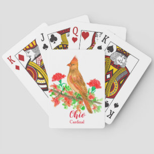 Jeu De Cartes État de l'Ohio Souvenir Cardinal Bird Aquarelle