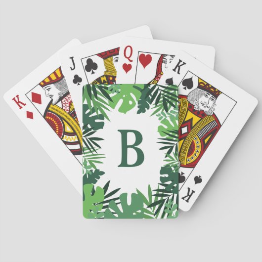Jeu De Cartes Été jungle tropicale palme feuilles monogramme (dos)