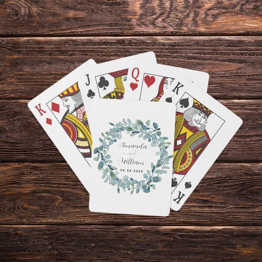 Jeu De Cartes Eucalyptus vert monogramme noms mariage