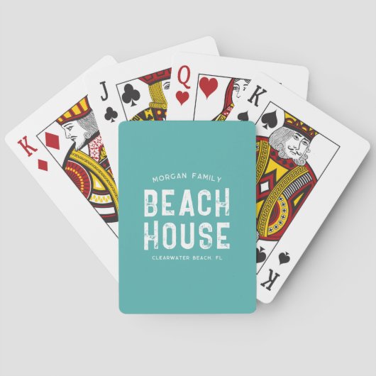 Jeu De Cartes Family Beach House Aqua Green & White Personnalisé (dos)