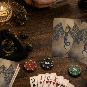Jeu De Cartes Fantaisie de dragon en pierre noire tribale