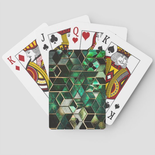 Jeu De Cartes Faux Emerald, vert et or, géométrique (dos)