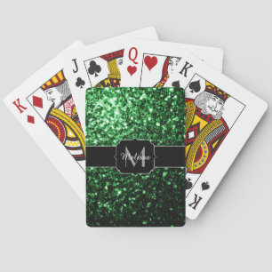 Jeu De Cartes Faux pailletage vert foncé en lettres majuscules