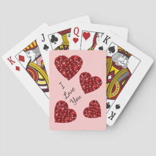 Jeu De Cartes Faux Parties scintillant Coeurs rouges