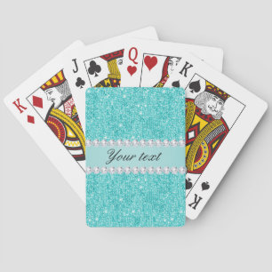 Jeu De Cartes Faux Sequins et Diamants Sarcelle
