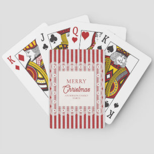 Jeu De Cartes Favoris de fête de Noël rayures rouges dentelle vi