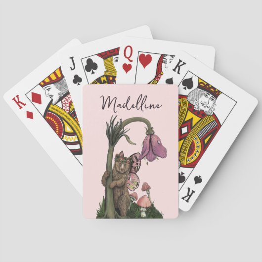 Jeu De Cartes Fée d'ours rose mou dans la forêt enchantée (dos)