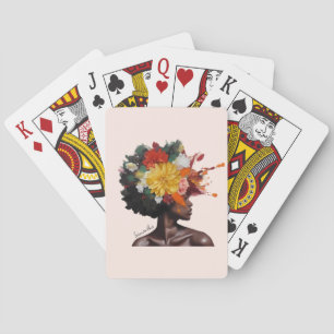 Jeu De Cartes Femme afro-américaine aux cheveux noirs floraux (2