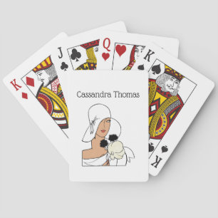 Jeu De Cartes Femme Art Déco Vintage avec Fleurs Portant un Chap
