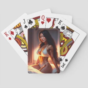 Jeu De Cartes Femme asiatique stupéfiante jouant aux cartes