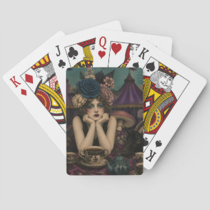 Jeu De Cartes Femme boit du thé au cirque avec une chèvre noire